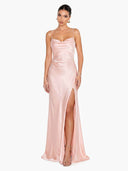 Elegant Satin Backless Cowl Back Maxi Dress