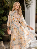 Irregular Hem Printed Chiffon Maxi Dress