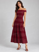 Elegant Lace Trim Off-Shoulder Midi Dress