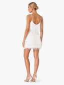 Elegant Sequin Fringe Feather Trim Mini Dress