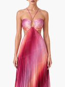 Ombre Halter Pleated Maxi Dress