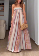 Multi-Colored Striped Strapless Maxi Dress