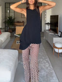 Casual Longline Tank Top & Zebra Print Pants Two-Piece Set