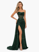 Glamorous Strapless Sequin High Slit Maxi Dress