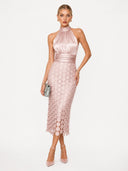 Elegant Circular Embroidery Cutout Midi Dress