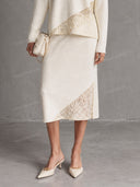 Lace Panel Zip Collar Sweater & Skirt Two Piece Set