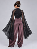 Elegant Chiffon Sleeve Bodysuit & Wide Leg Pants Two Piece Set