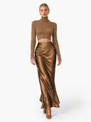 Elegant Turtleneck Crop Sweater & Satin Maxi Skirt Set