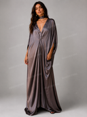 Elegant Deep V-Neck Draped Satin Kaftan Maxi Dress