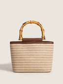 Boho Woven Straw Bucket Handbag