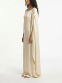 Boat Neck Cape Sleeve Satin Maxi Dress