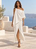 Off-Shoulder Top And Slit Skirt Suit