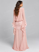 Lace Applique Draped Long Sleeve Maxi Dress