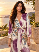 Elegant Watercolor Print Satin High-Waist Maxi Skirt