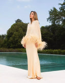Elegant Feather Trim Chiffon Shawl Two-Piece Set