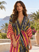 V-Neck Printed Slit Streamer Design Maxi Dress