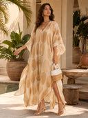 Exquisite Geometric Print Loose Batwing Kaftan Dress