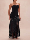 Strapless tassel party maxi dress