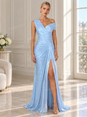 Elegant Draped Ruched High Slit Party Maxi Dress