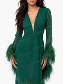 Elegant V-Neck Feather Cuff Chiffon Flowing Party Maxi Dress