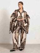 Retro Paisley Print Satin Loose Shirt Two-Piece Set