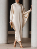 Elegant Satin Batwing Sleeve Kaftan Maxi Dress
