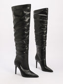 Croc Embossed Pointed Toe Stiletto Knee High Boots