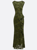 Elegant Sequin Mesh Ruffle Mermaid Maxi Dress