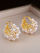 Pearl Cluster Gold Hoop Earrings