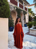 Elegant Halter Cold Shoulder Feather Sleeve Kaftan Maxi Gown