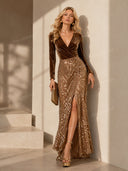 Elegant Long-Sleeved Velvet Jumpsuit And Skirt Two-Piece Set