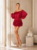 Fashion Off-Shoulder Ruched Ruffle Mini Dress