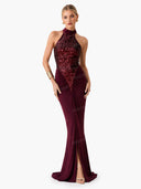 Elegant Halter Neck Sequined Maxi Dress