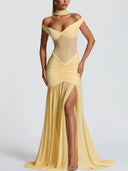 Off-The-Shoulder Mesh Maxi Dress