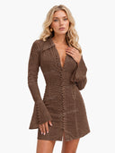 Casual Button-Front Flared Sleeve Shirt Mini Dress