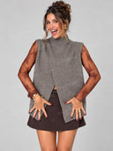 Mock Neck Knit Vest Lace Top Mini Skort Three Piece Set
