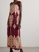 Bohemian Embroidered Print Strappy Midi Dress
