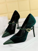 Buckle Strap Cap Toe Stiletto Pumps