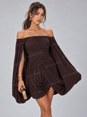 Sexy Off Shoulder Ruched Balloon Sleeve Mini Dress
