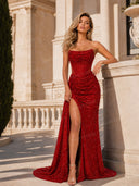 Glamorous Strapless Sequin High Slit Maxi Dress