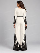 Elegant Contrast Lace Applique Wide Leg Jumpsuit