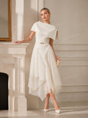 Elegant Off-Shoulder Pleated Midi Dress