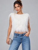 Elegant Faux Fur Fringe Crop Top & Maxi Skirt Two Piece Set