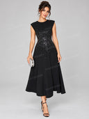 Elegant Rhinestone Embellished Flare Midi Dress