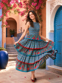 Pleated Deign Printed Maxi Dress