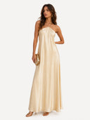 Elegant Beaded Halter Neck Flowy Maxi Dress