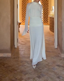 Elegant High Neck Ruched Waist Long Sleeve Maxi Dress