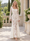 Exquisite Lace Square-neck Long-sleeved Maxi Dress