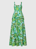 Elegant Floral Square Neck Top & Maxi Skirt Two Piece Set