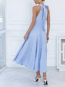 Elegant Backless Ruched Prom Midi Dress